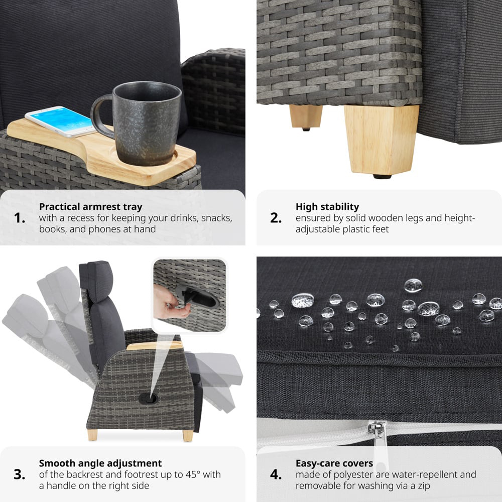 tectake Pescara Grey Adjustable Reclining Garden Armchair Image 5