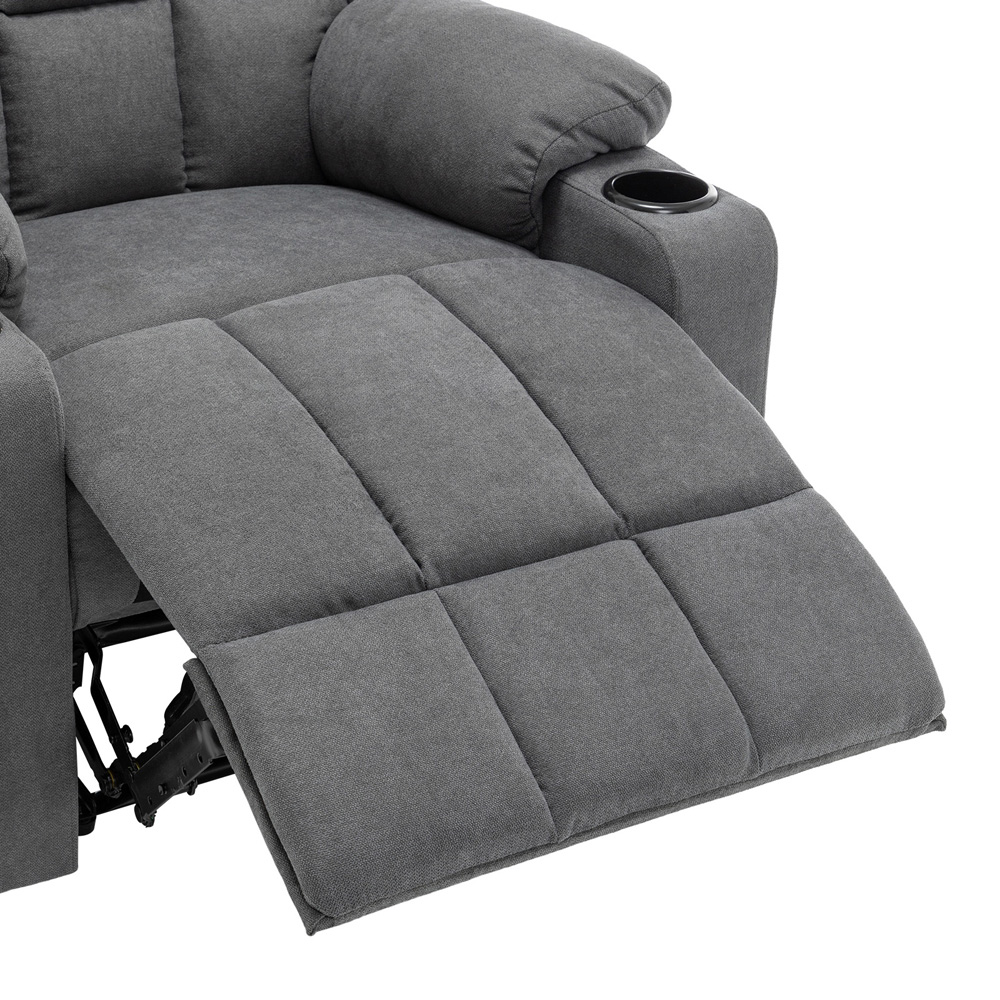Living and Home Grey Fabric Recliner Chair with Adjustable Footrest and Cup Holders Image 3