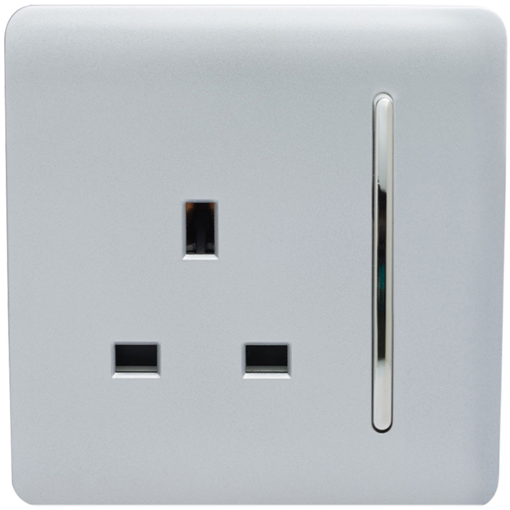 Trendi Switch 1 Gang 13amp Platinum Silver Switched Plug Socket Image 1
