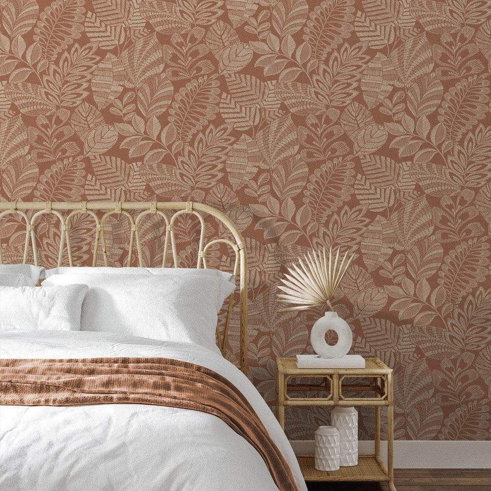 Grandeco Madou Brick Red Wallpaper Image 2