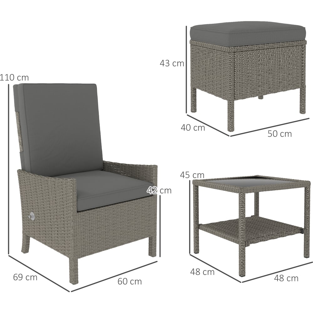 Outsunny 2 Seater Dark Grey Rattan Garden Furniture Set with 2 Ottoman Image 9