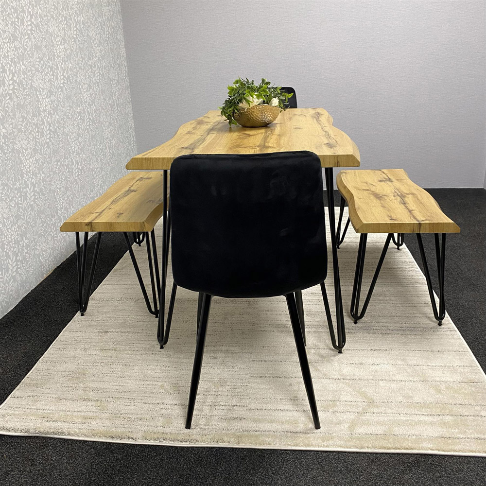 Kosy Koala 6 Seater Velvet Wooden Dining Set with Bench Black Image 5