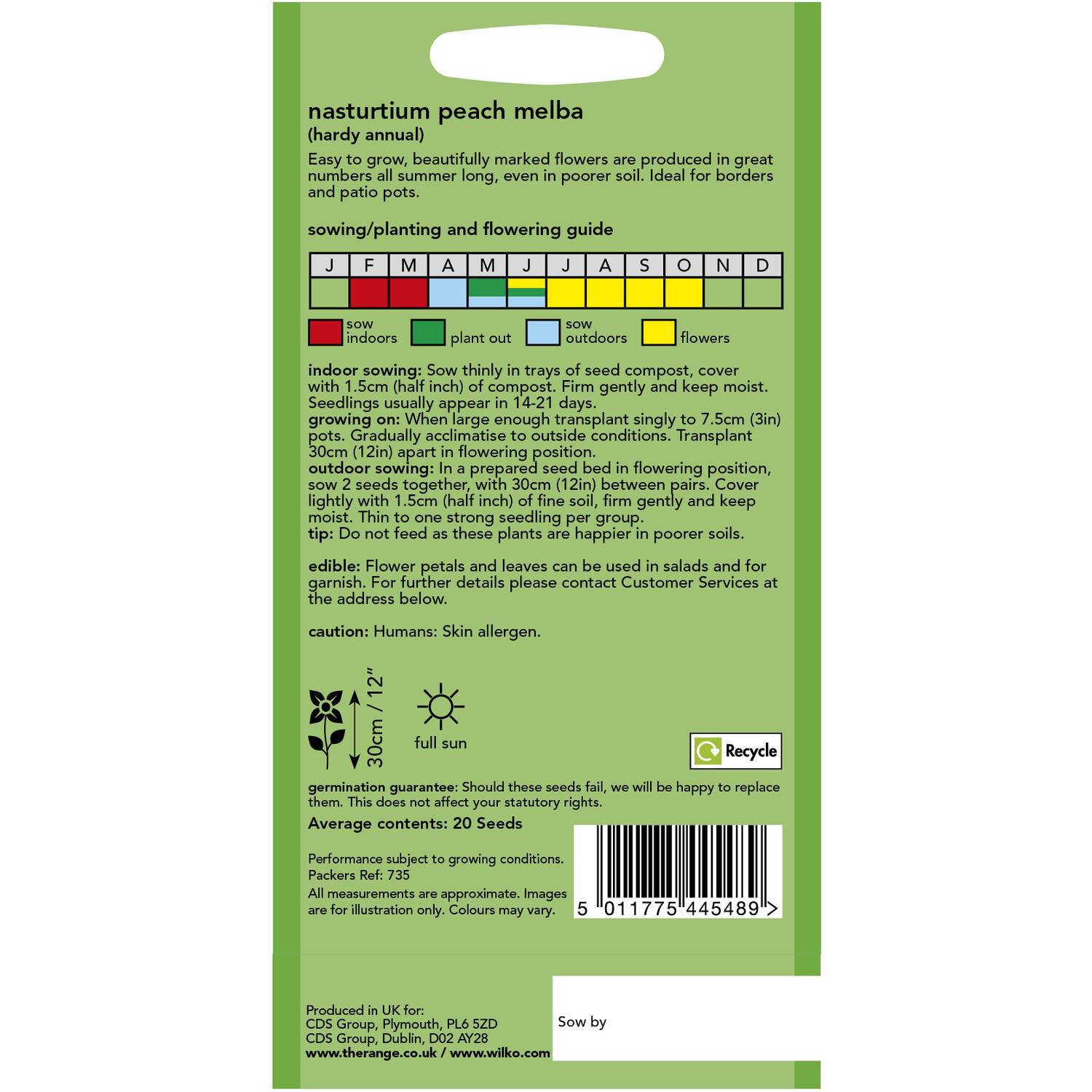 Wilko Nasturtium Peach Melba Seeds Image 2