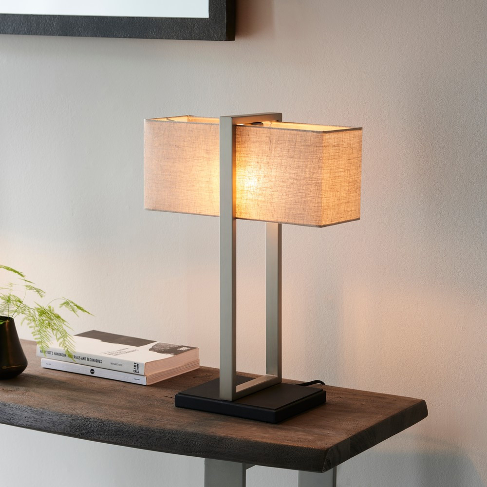 Merano Livigno Natural Linen Satin Nickel Table Lamp Image 2