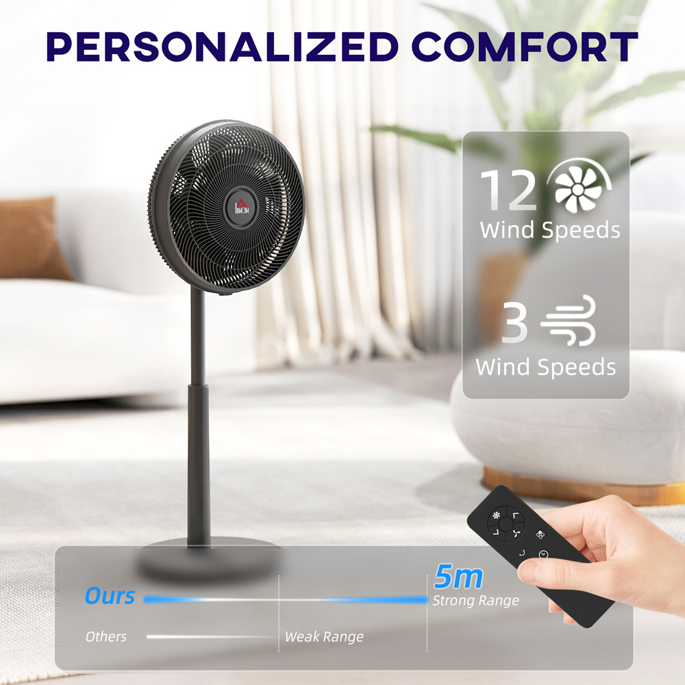 HOMCOM Black Oscillating Pedestal Fan with Adjustable Height and Timer 43 inch Image 7