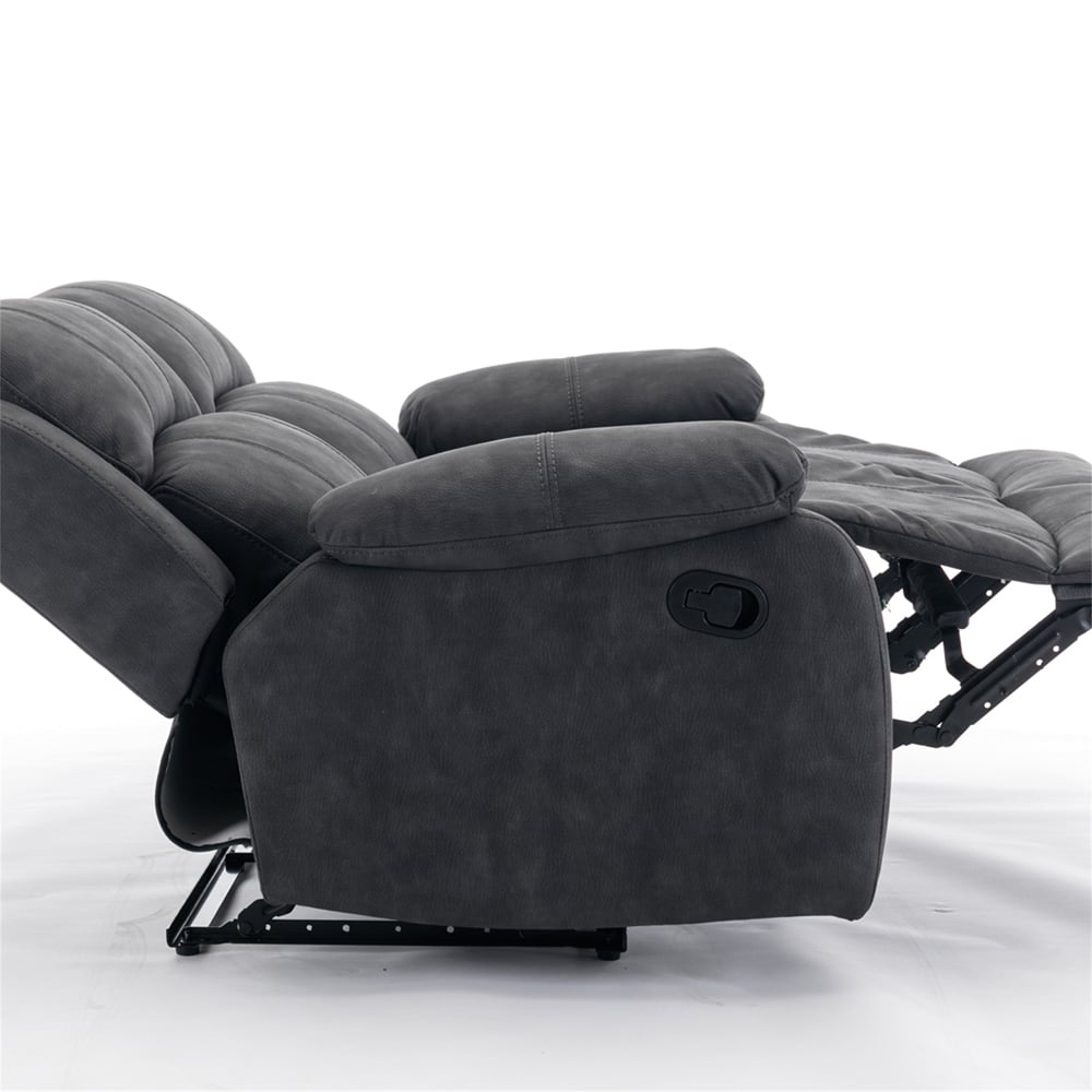 Furniture One 2 Seater Dark Grey Full Fabric Manual Recliner Sofa Image 4