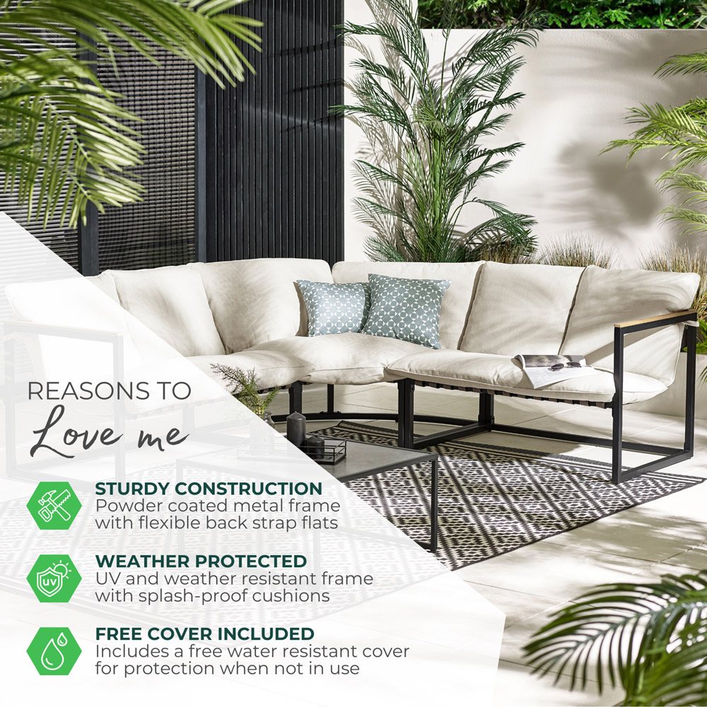 Furniturebox Piasa 6 Seater Black and Green Outdoor Corner Sofa Set Image 8