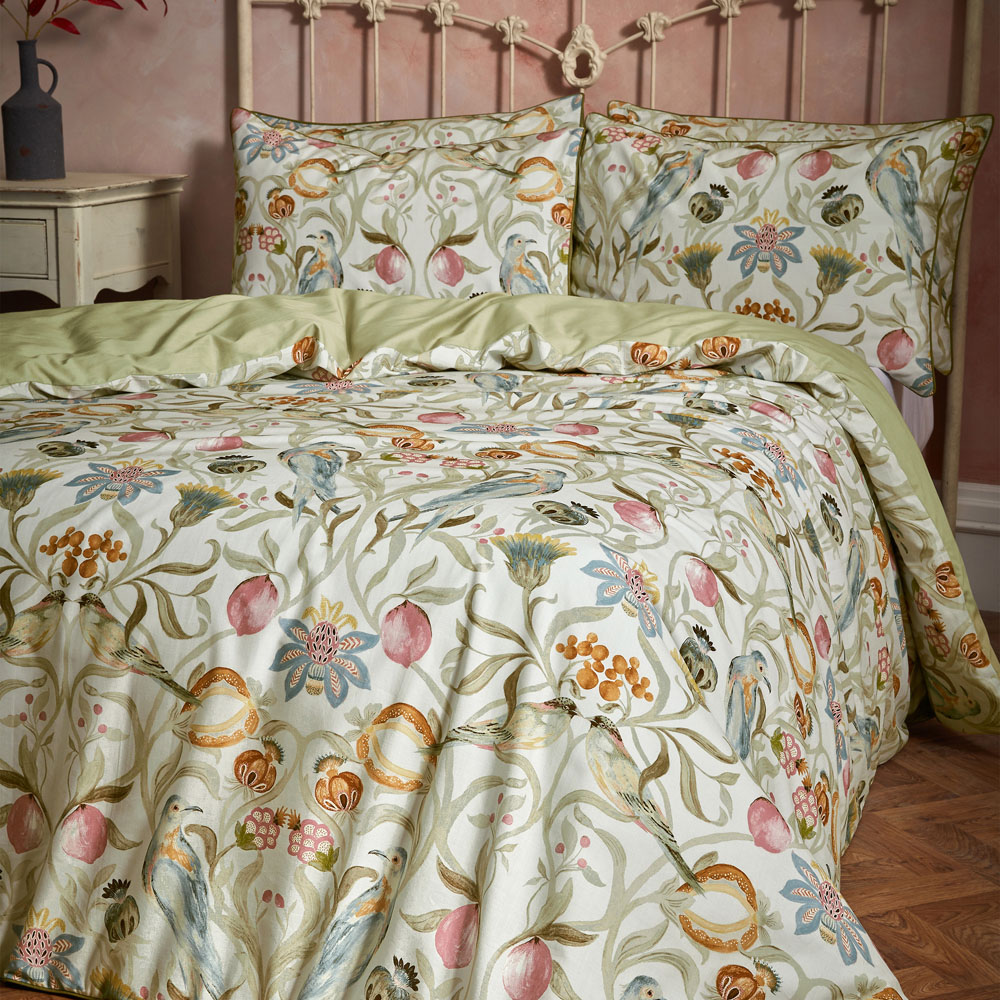 EW by Edinburgh Weavers Liberty Floral Birds Double Stone Cotton Duvet Cover Set Image 3