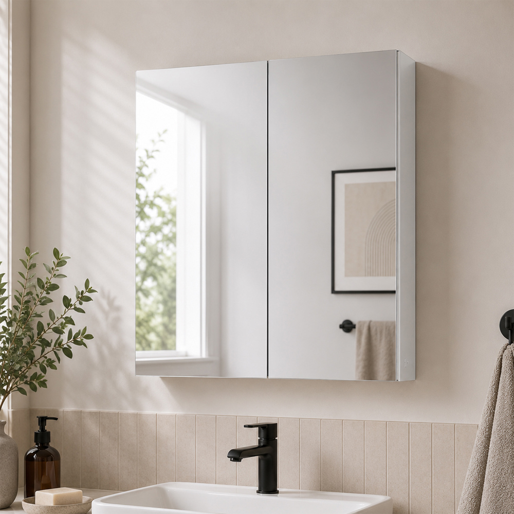 Go Bathrooms Neon 2 Door Mirrored Wall Cabinet 600mm Image 3