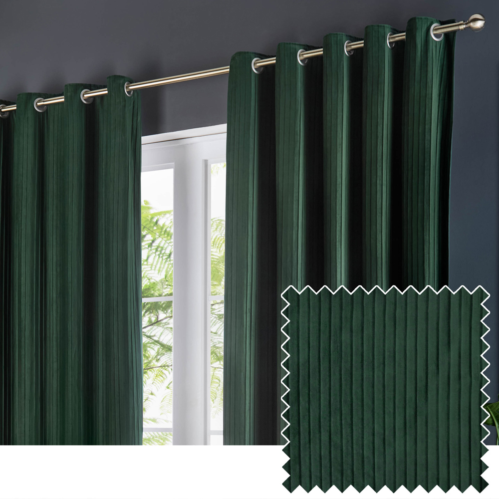Paoletti Corinthian Green Velvet Eyelet Curtains 229 x 183cm Image 6