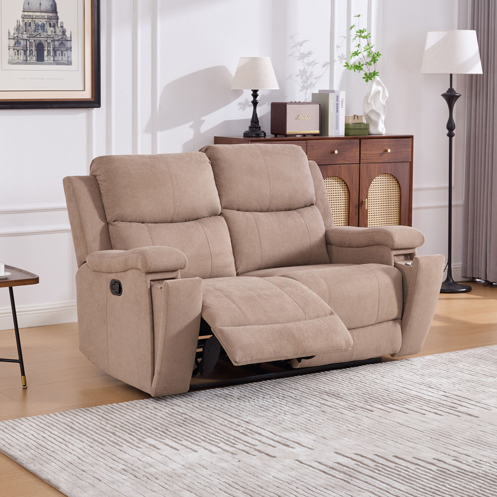 Ledbury 2 Seater Beige Fabric Manual Recliner Sofa Image 6
