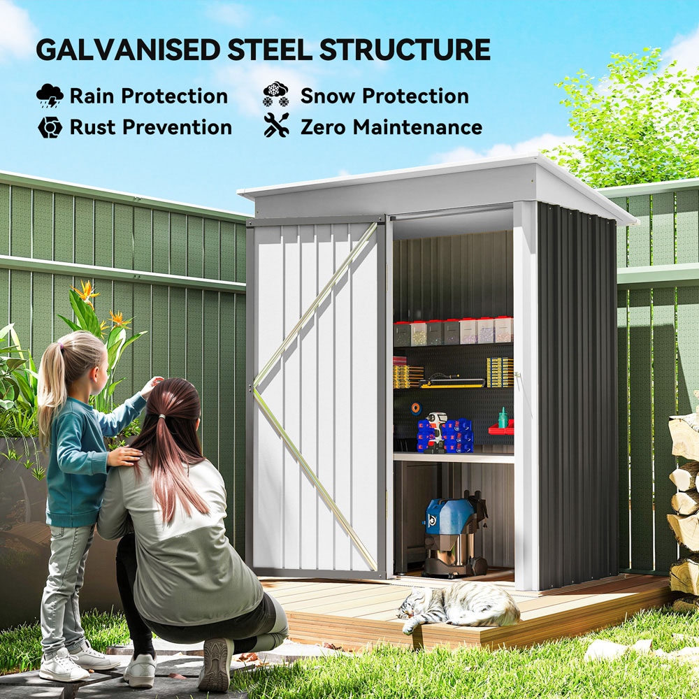 Outsunny 5 x 6ft Dark Grey Metal Lean To Pent Garden Shed Image 3
