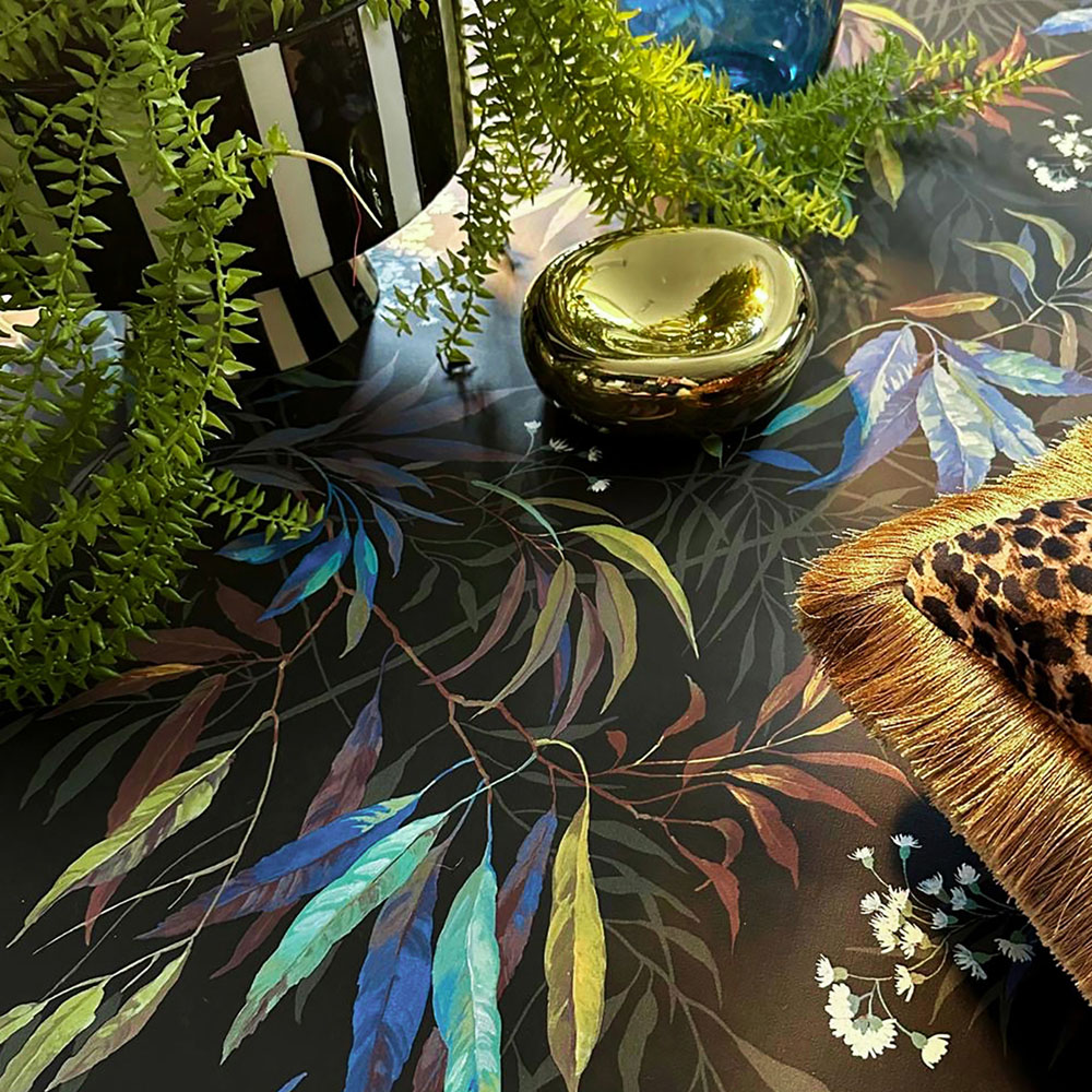 Belgravia Decor Kanata Leaf Cobalt Blue and Black Wallpaper Image 4