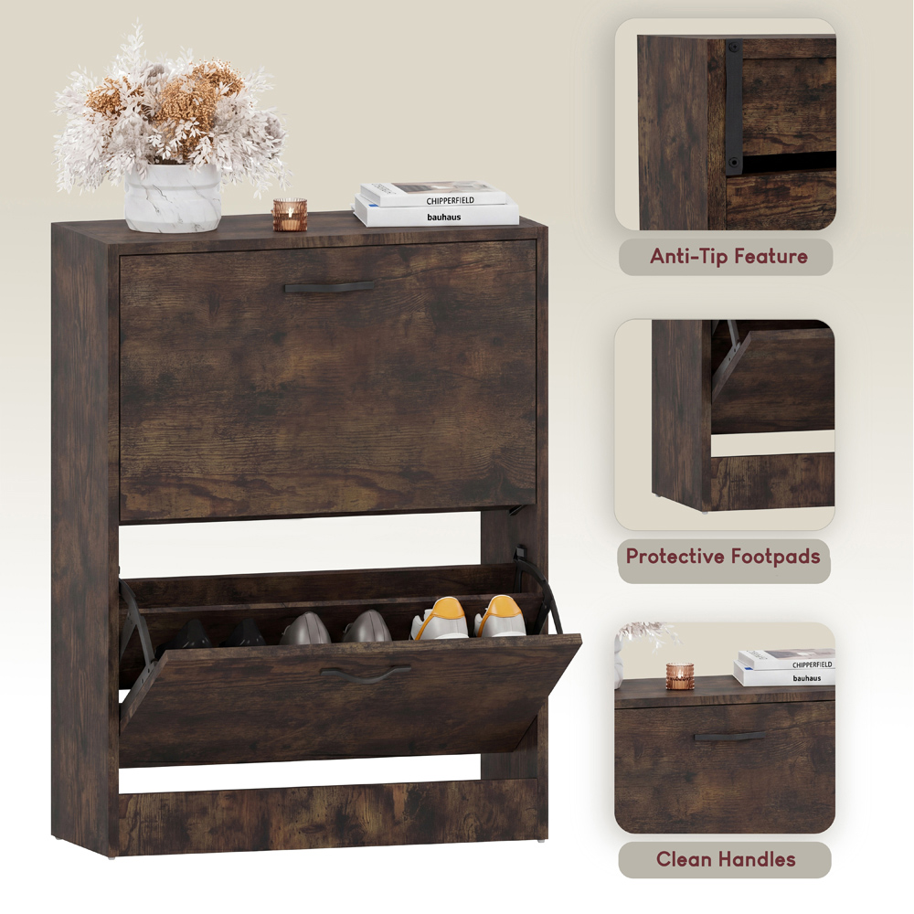 VIDA DESIGNS 2 Drawer Dark Wood Shoe Cabinet Image 5