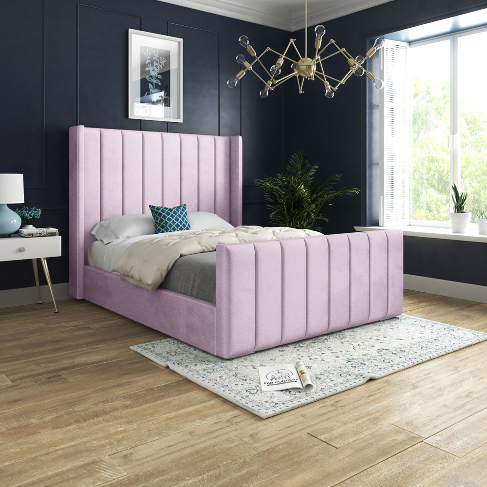 Romano King Size Pink Soft Velvet Upholstered Bed Frame with Straight Winged Headboard Image 5