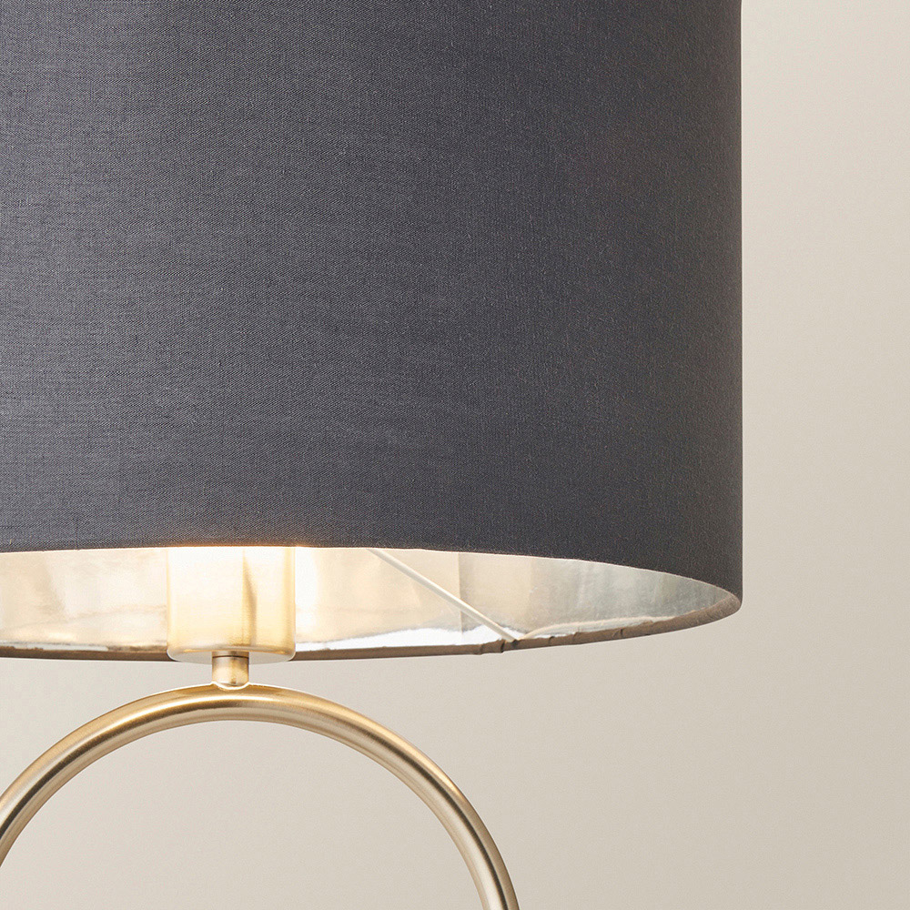 ValueLights Antonia Charcoal with Chrome Drum Shade Brushed Chrome Oval LED Table Lamp Image 3