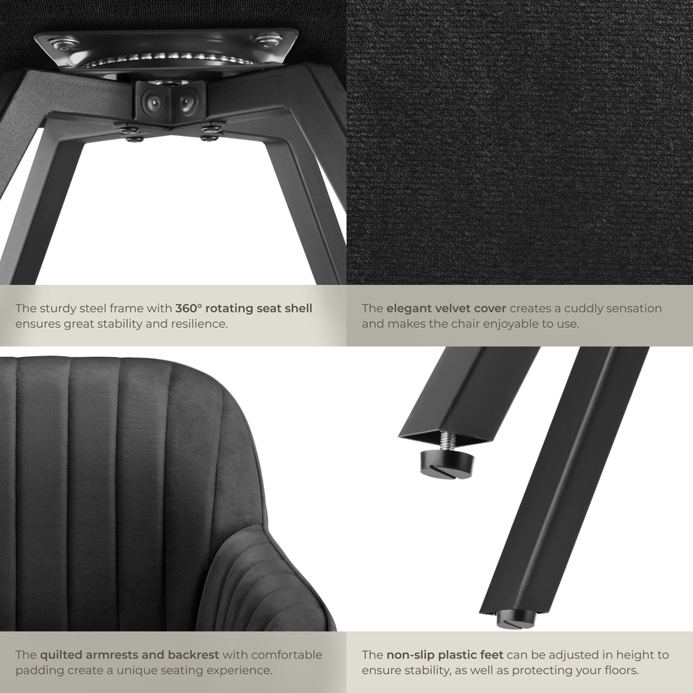 tectake Set of 2 Black Velvet Lounge Armchair Image 5