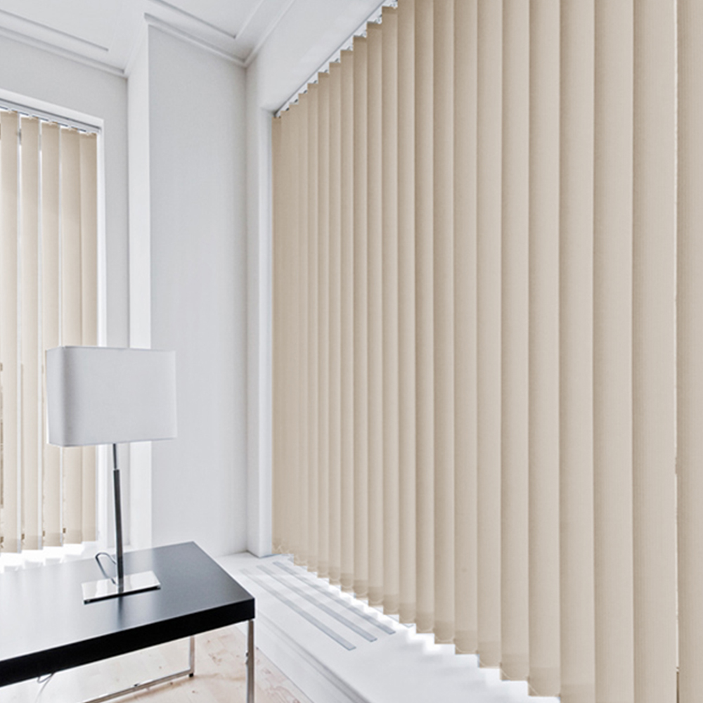 Caecus Dimout Patterned Short Drop Vertical Blind Complete Cream 210 x 140cm Image 1