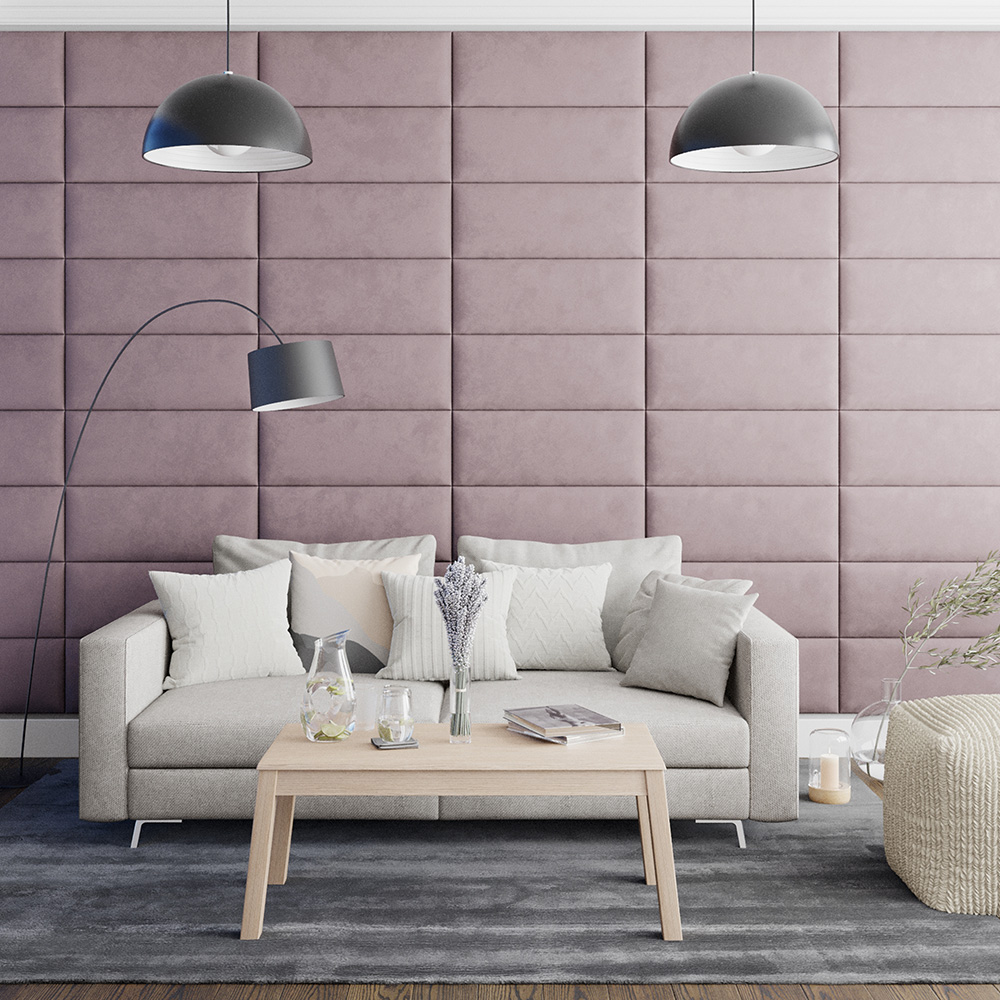 Aspire EasyMount Blush Plush Velvet Upholstered Wall Mounted Headboard Panels 8 Pack Image 3