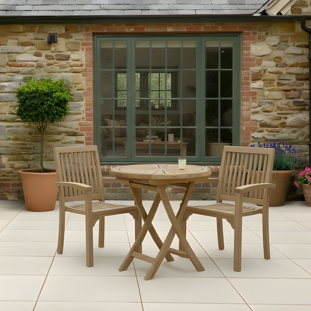 Charles Bentley Set of 2 Teak Wood Slatted Stacking Garden Dining Chair Image 8