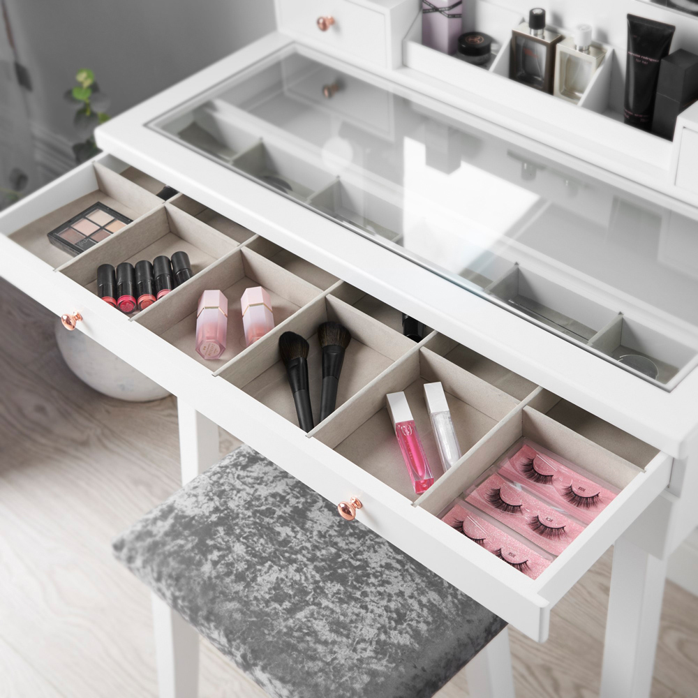 CARME Home Taylor 4 Drawer White LED Mirror Hollywood Dressing Table Set Image 3