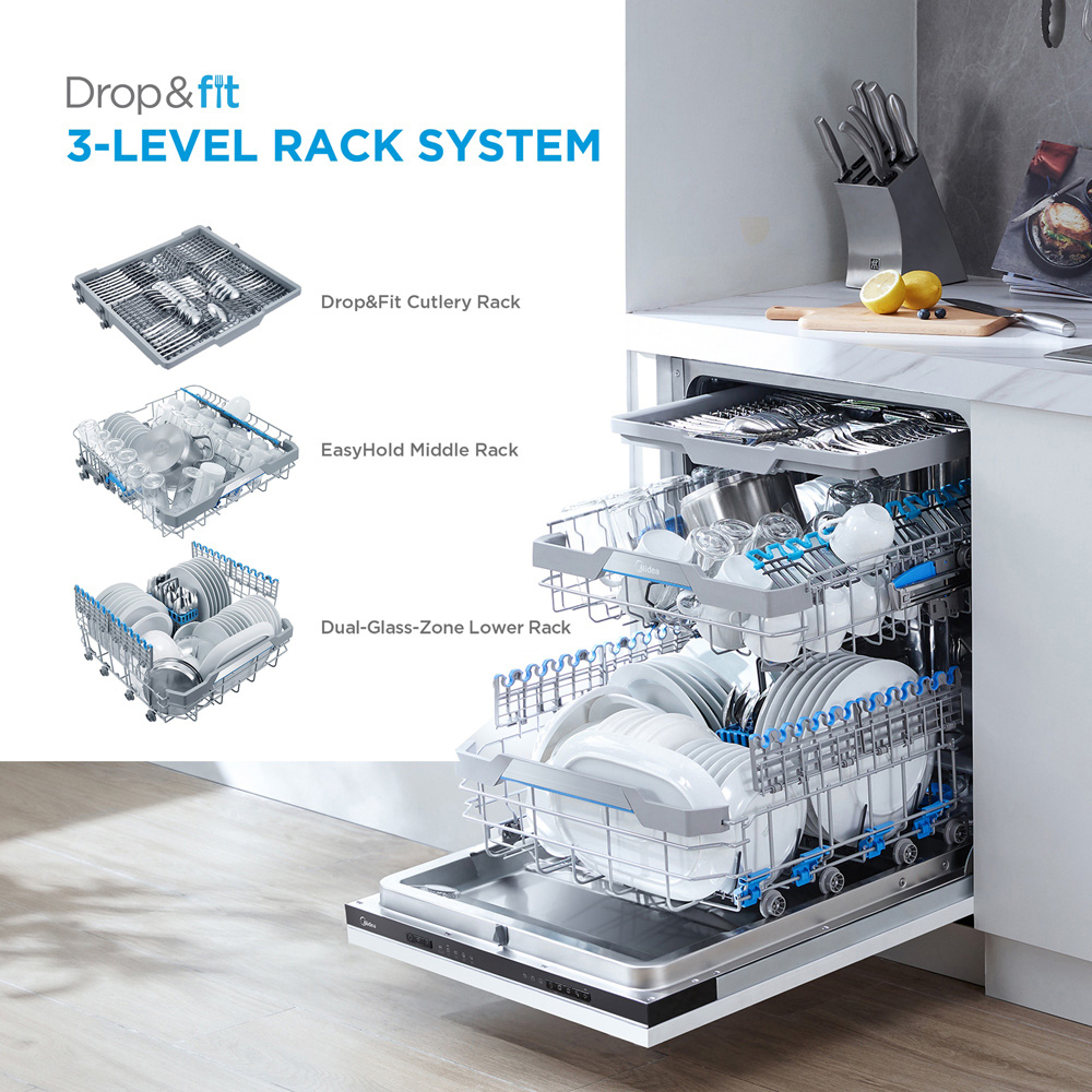 Midea MDWEF1433D(SS)-WG Silver 14 Place Freestanding Full-Size Dishwasher Image 6