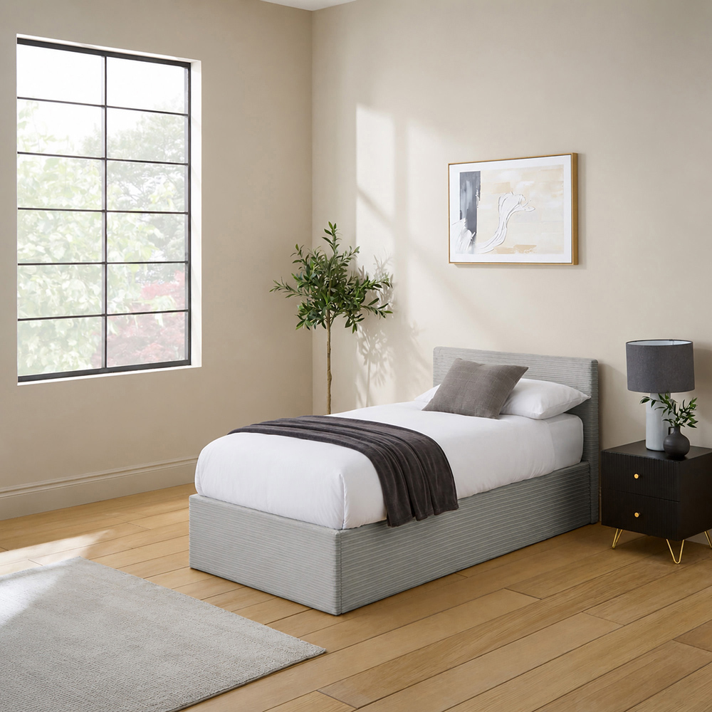 GFW Single Grey Corduroy End Lift Ottoman Bed Image 8