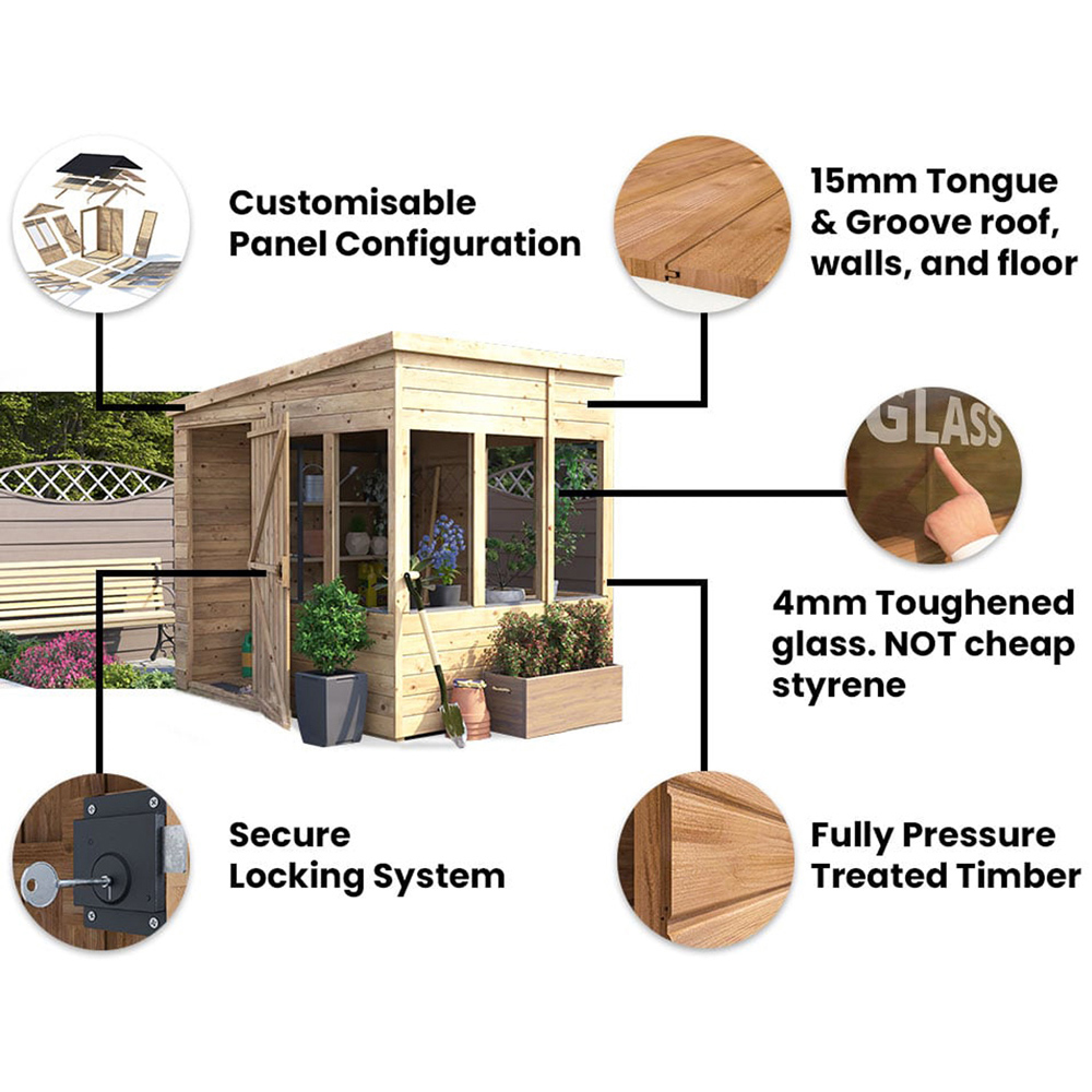 Dunster House Overlord 8 x 6ft Modular Brown Superfelt Pent Potting Shed Image 5