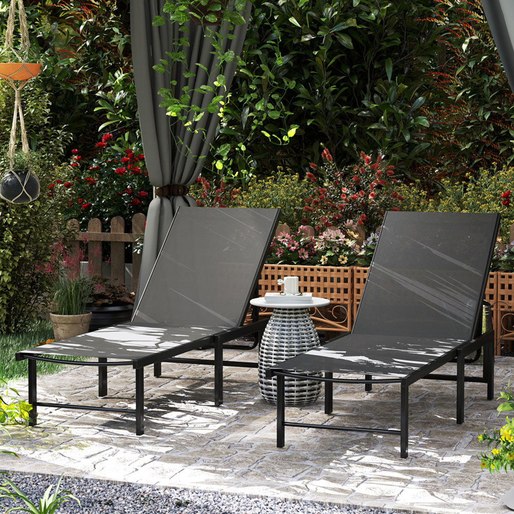 Outsunny Set of 2 Grey 5 Level Adjustable Sun Lounger Image 1