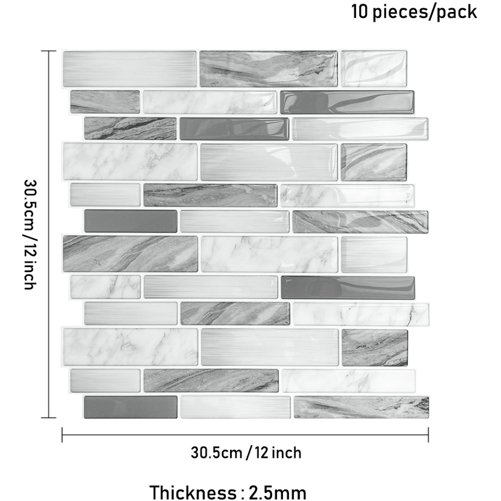 Living and Home 2.5mm White and Grey Peel and Stick Backsplash Tile 10 Pack Image 6