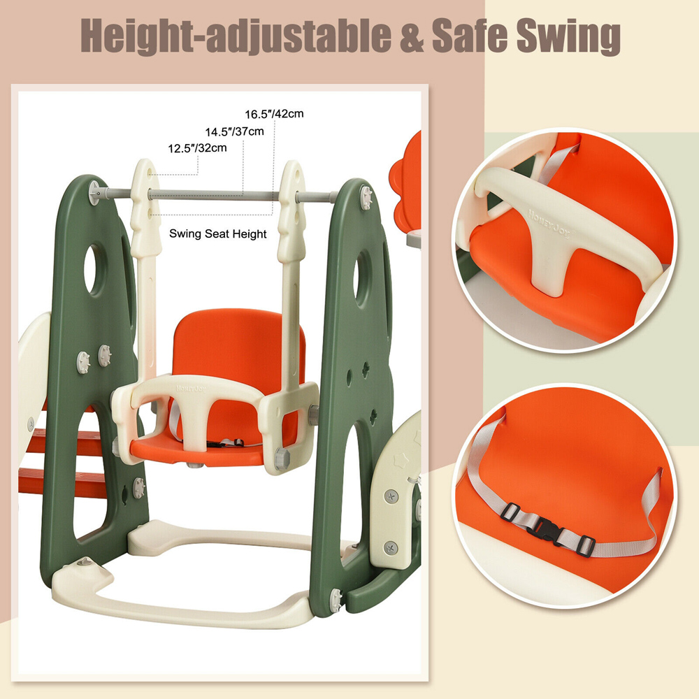 Costway Kids Orange 6 in 1 Slide and Swing Set with Adjustable Basketball Hoop Image 6
