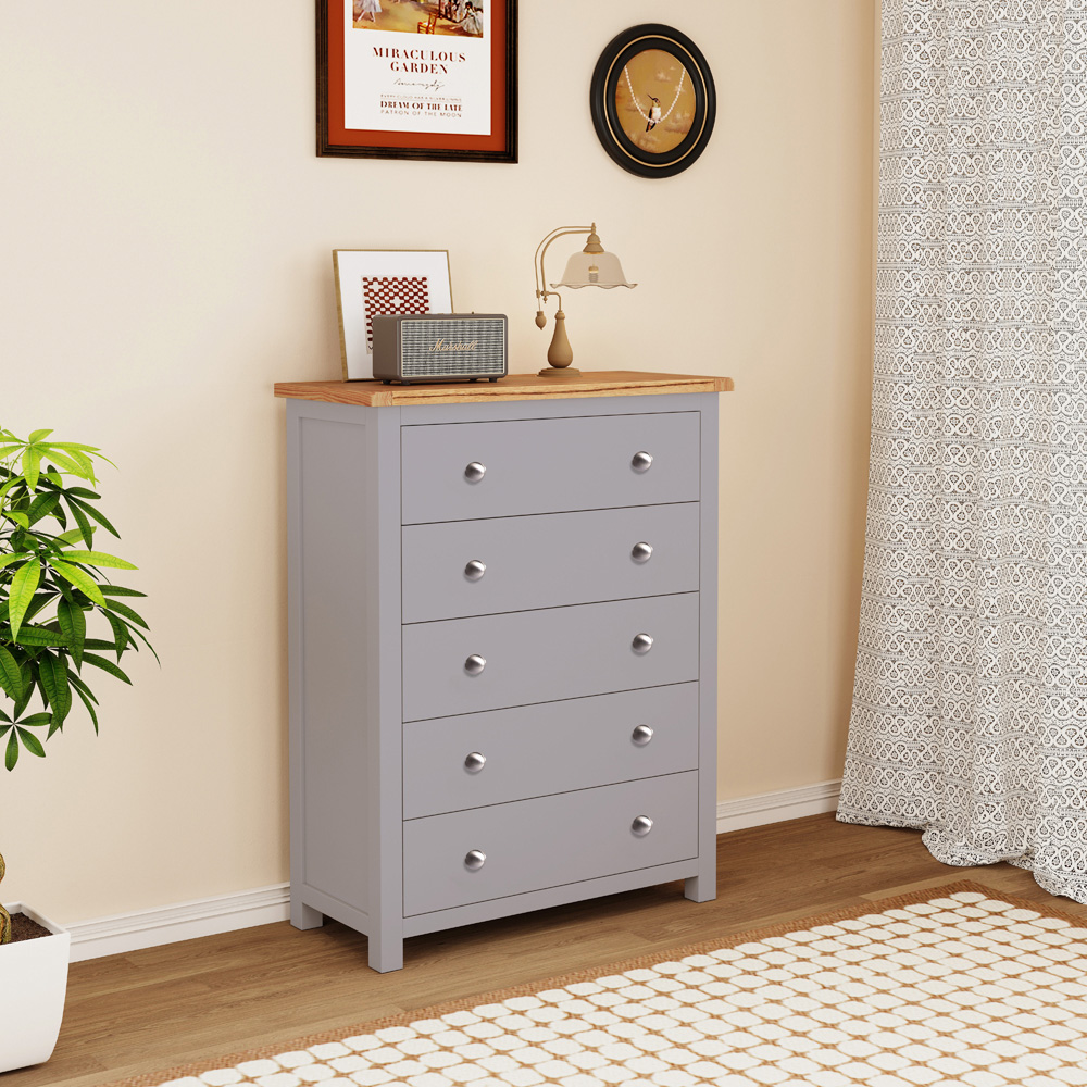 Cabinet Bits Mirano 5 Drawer Grey Chrome Knob Chest of Drawers Image 8