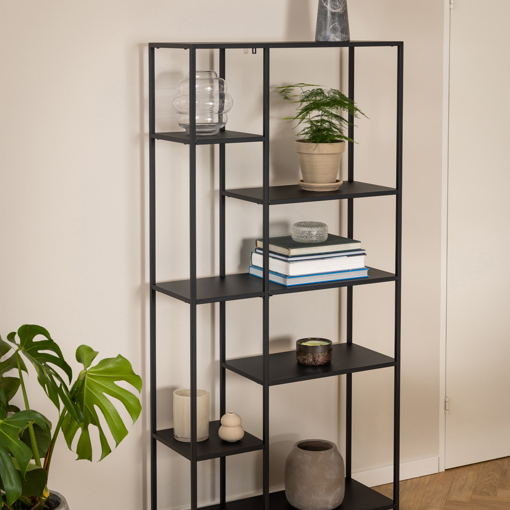 Florence Newcastle 7 Shelf Matt Black Asymmetrical Bookcase Image 8