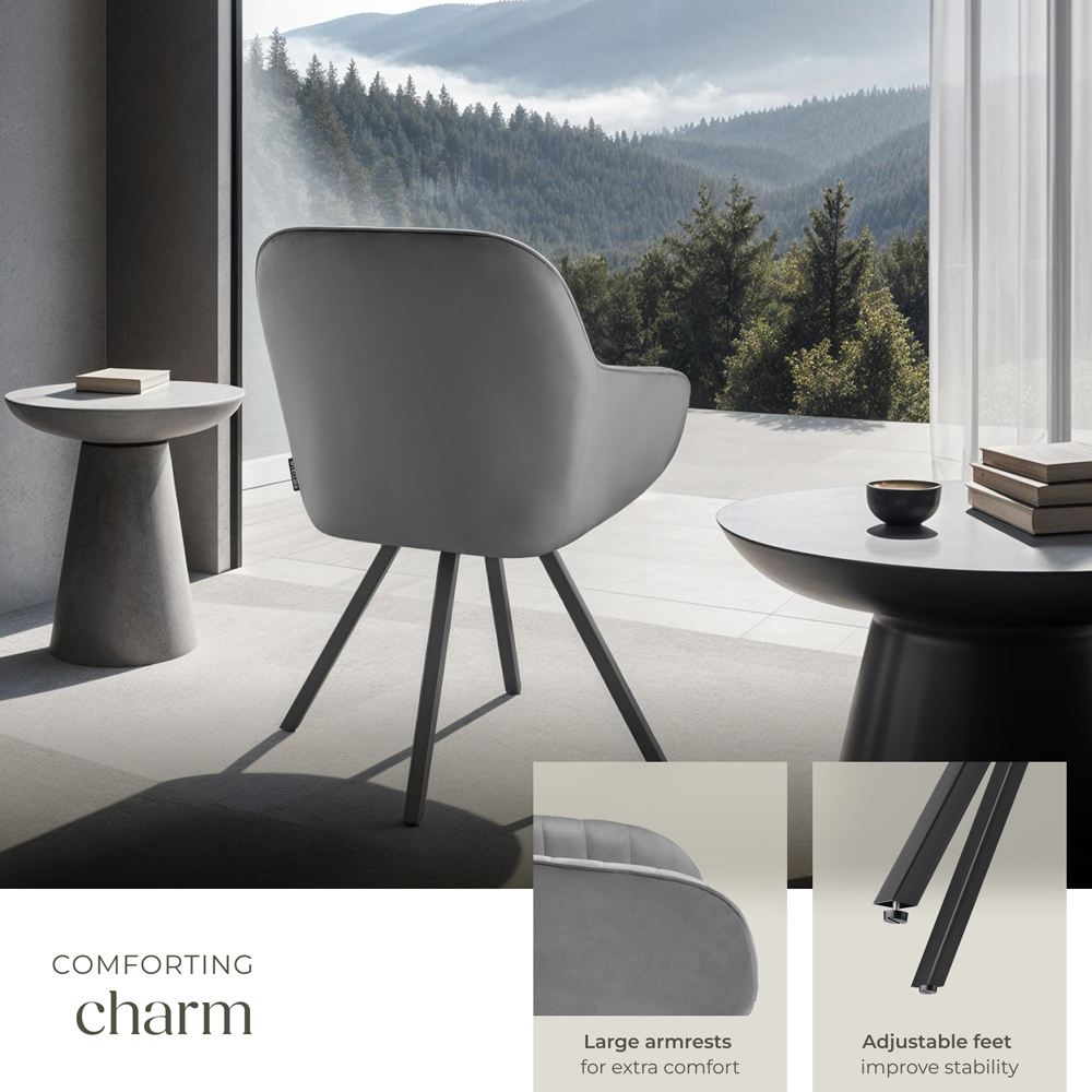 tectake Set of 6 Grey Velvet Fabric Lounge Armchair Image 4