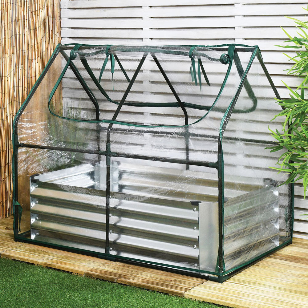 PVC Growhouse with Galvanised Planter - Clear and Green Image 2