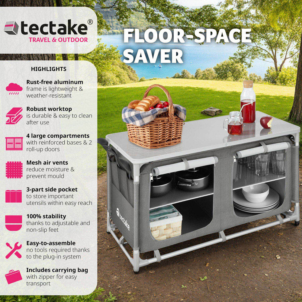tectake 4 Compartment Grey Foldable Camping Kitchen Image 6