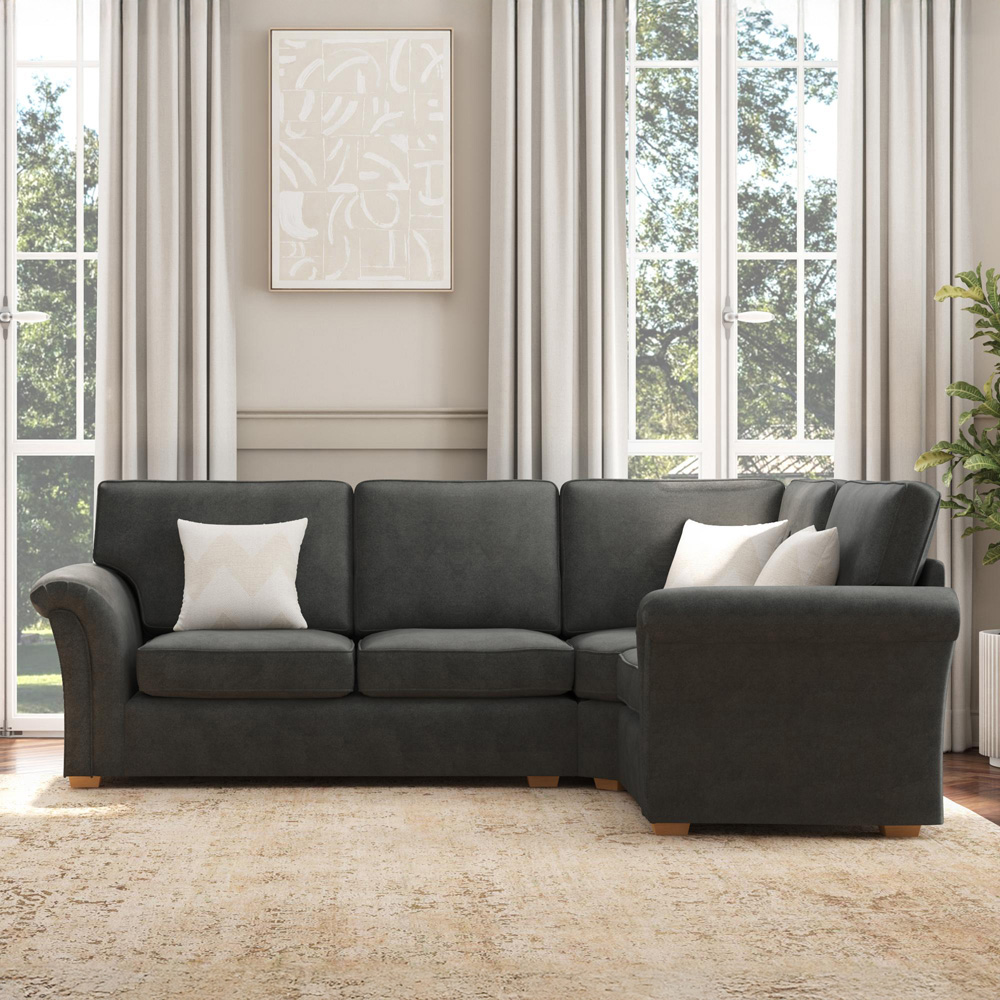 Castleacre 3 Seater Steel Plush Velvet Left Hand Fixed Back Corner Sofa Image 5