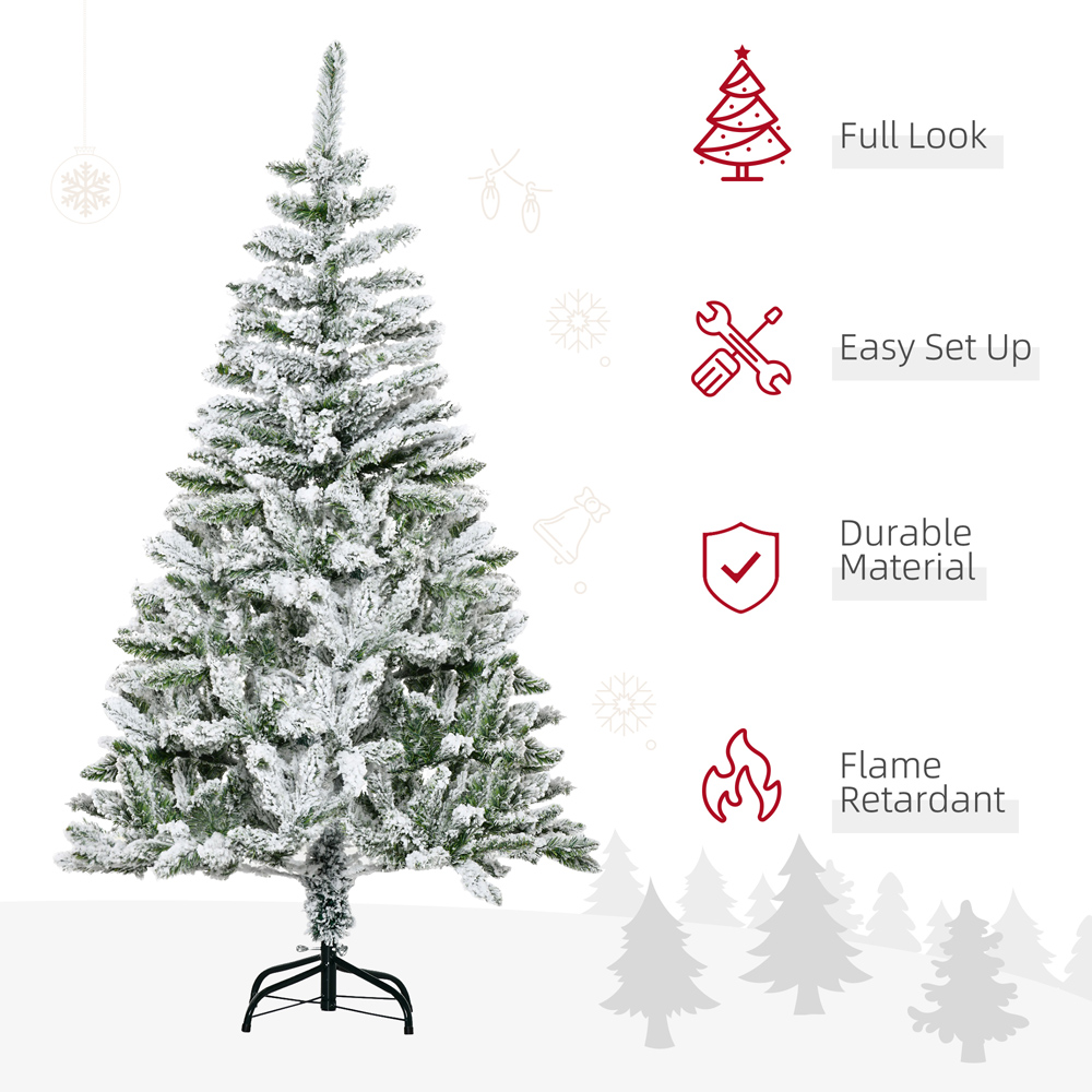 Everglow Green Snow Flocked Artificial Christmas Tree with Steel Base 5ft Image 4
