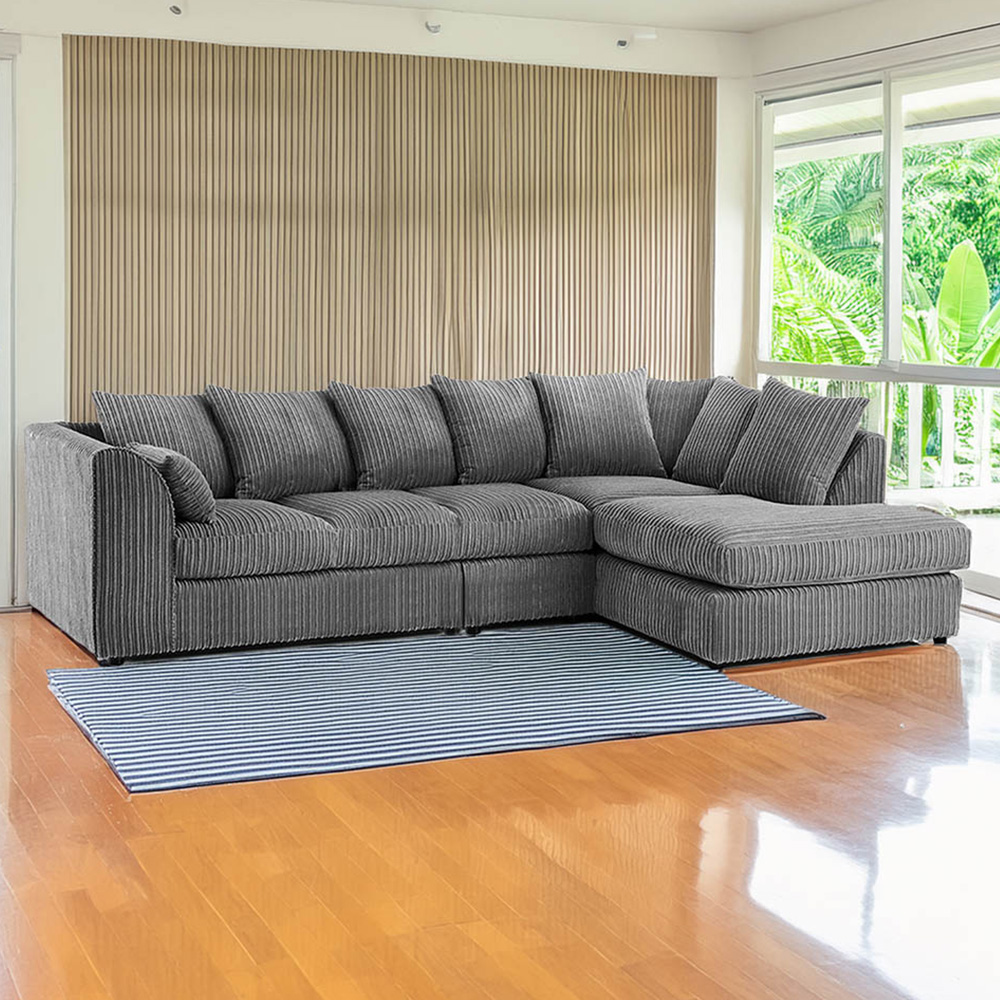 Luxor 4 Seater Grey Jumbo Cord Right Hand Facing Scatter Back L Shaped Corner Sofa Set Image 1