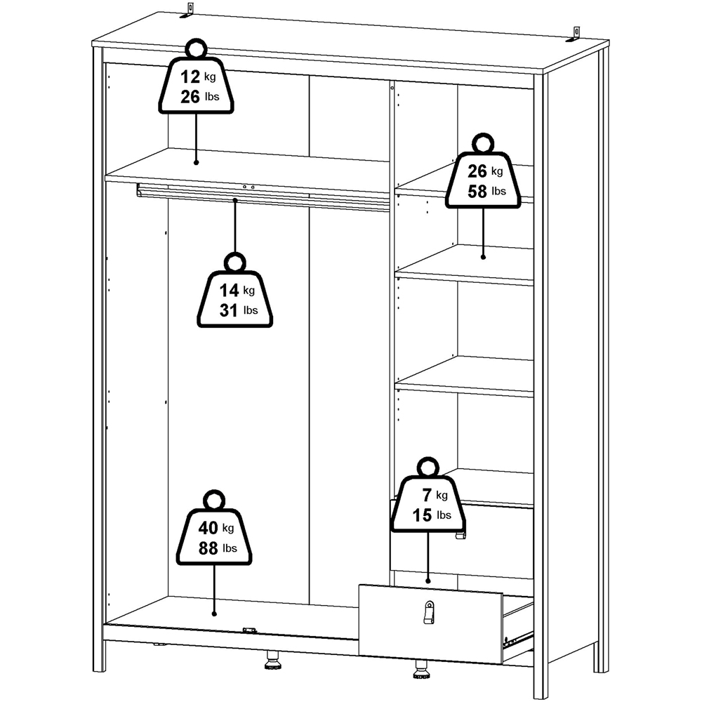 Florence Madrid 3 Door 2 Drawer Cashmere Wardrobe with Mirror Image 9