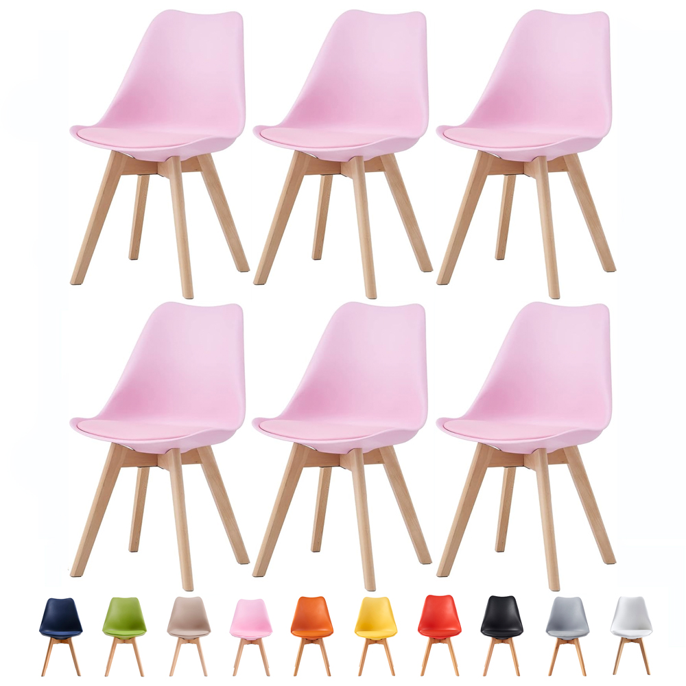 Eva Set of 6 Pink Padded Dining Chairs Image 7