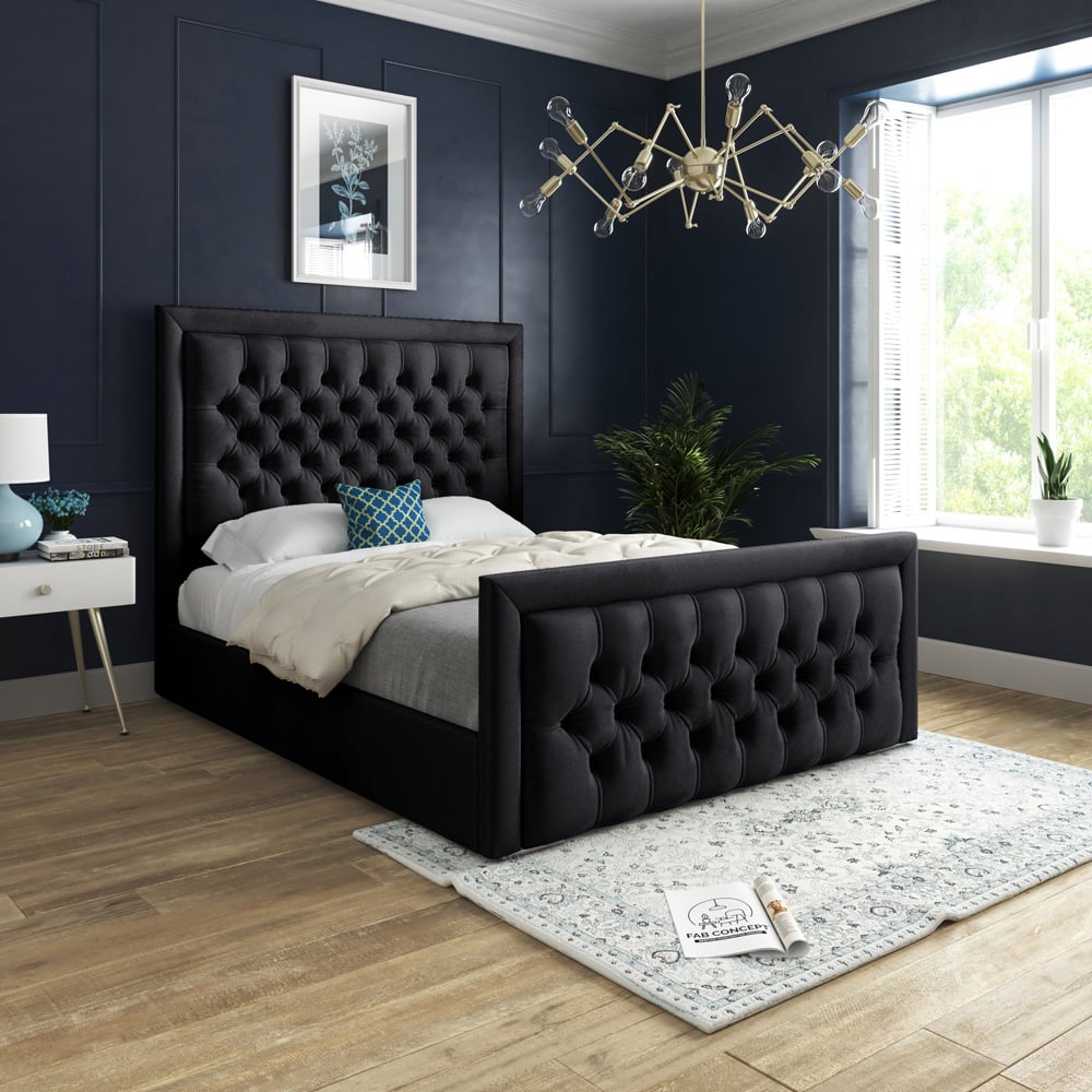 DS Living Kingston Double Black Soft Velvet Bed Frame Image 4