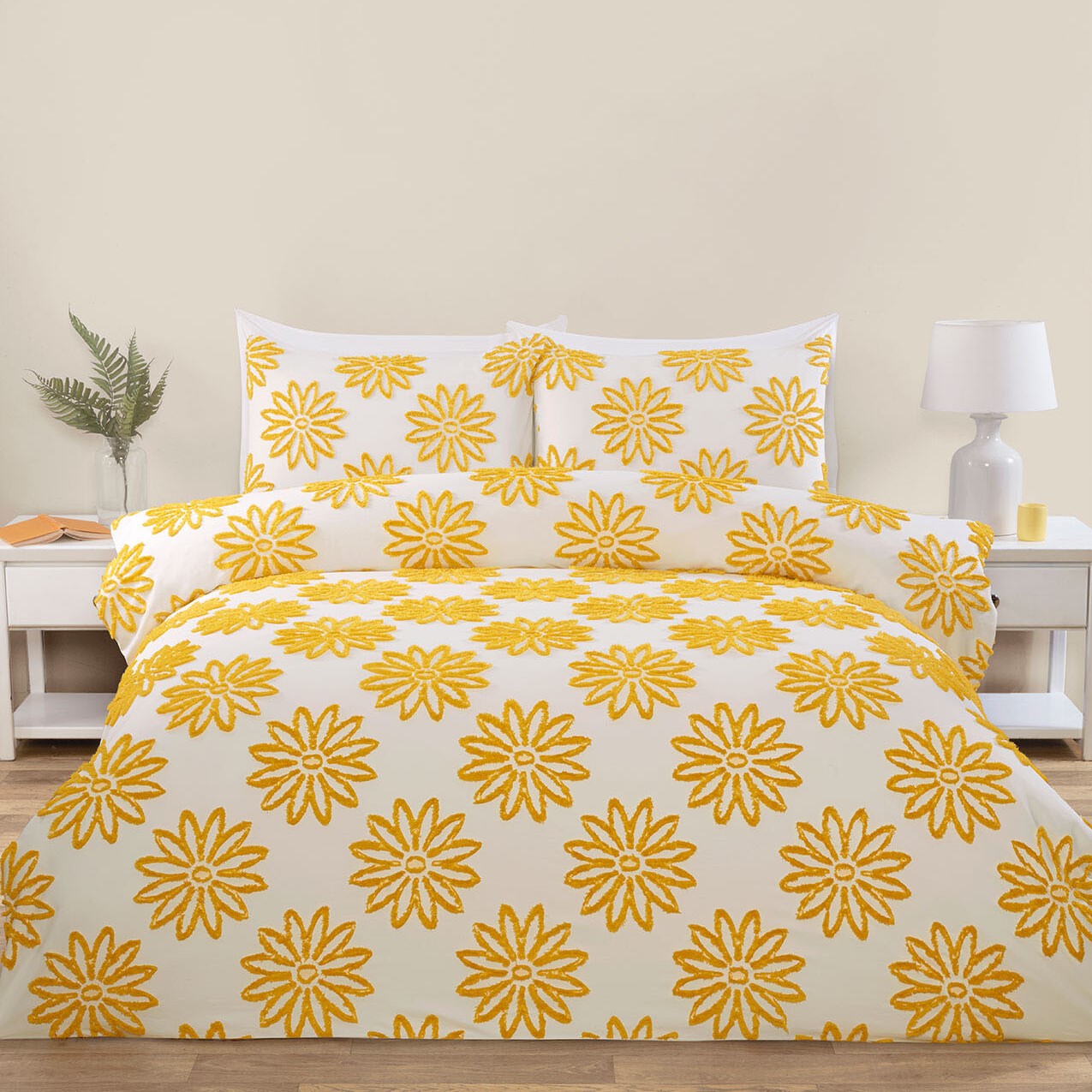 Alyssa Tufted Duvet Set Ochre and White / Double Image 1