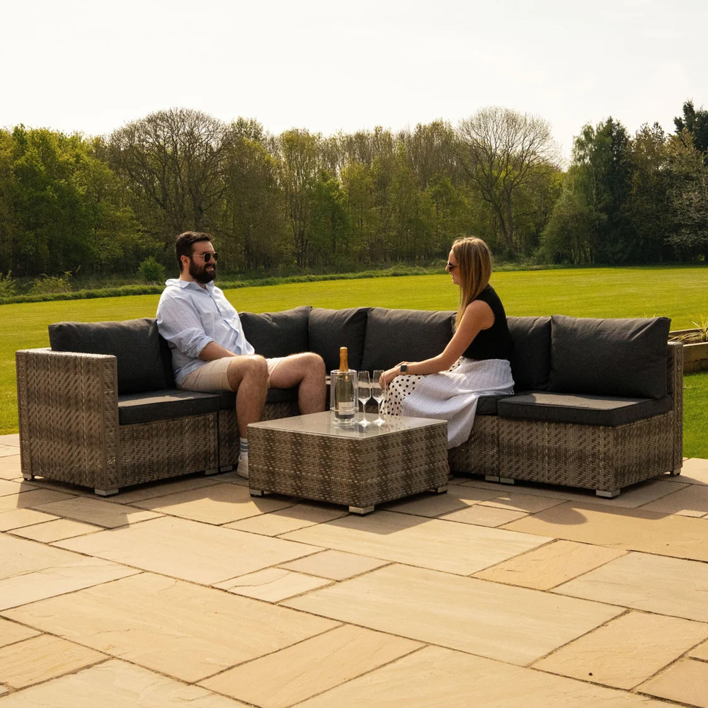 MonsterShop Grey 5 Seater Rattan Modular Garden Corner Lounge Set Image 5