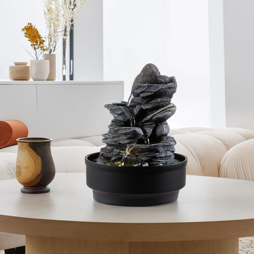 Living and Home Tiered Rockery Tabletop LED Water Fountain Image 2