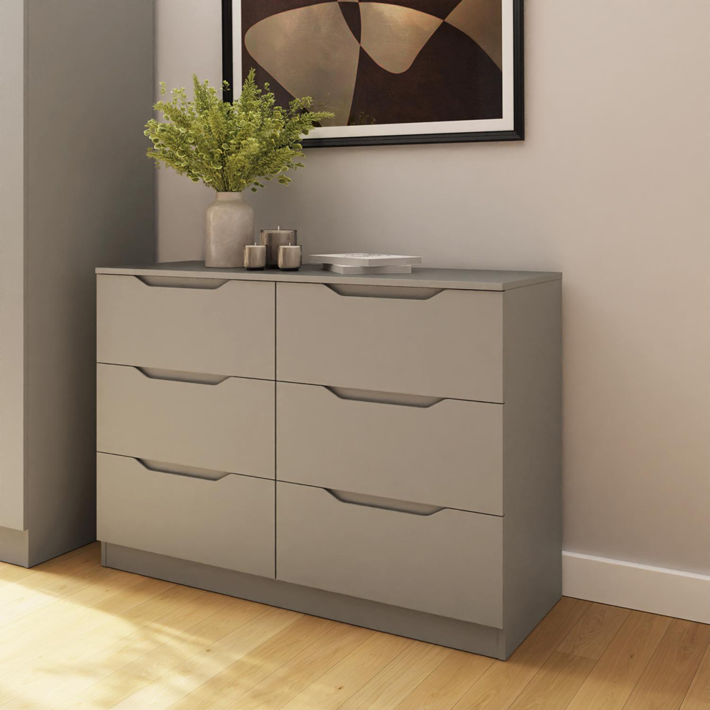 FWStyle Luno 6 Drawer Brown Modern Wide Chest of Drawers Image 6