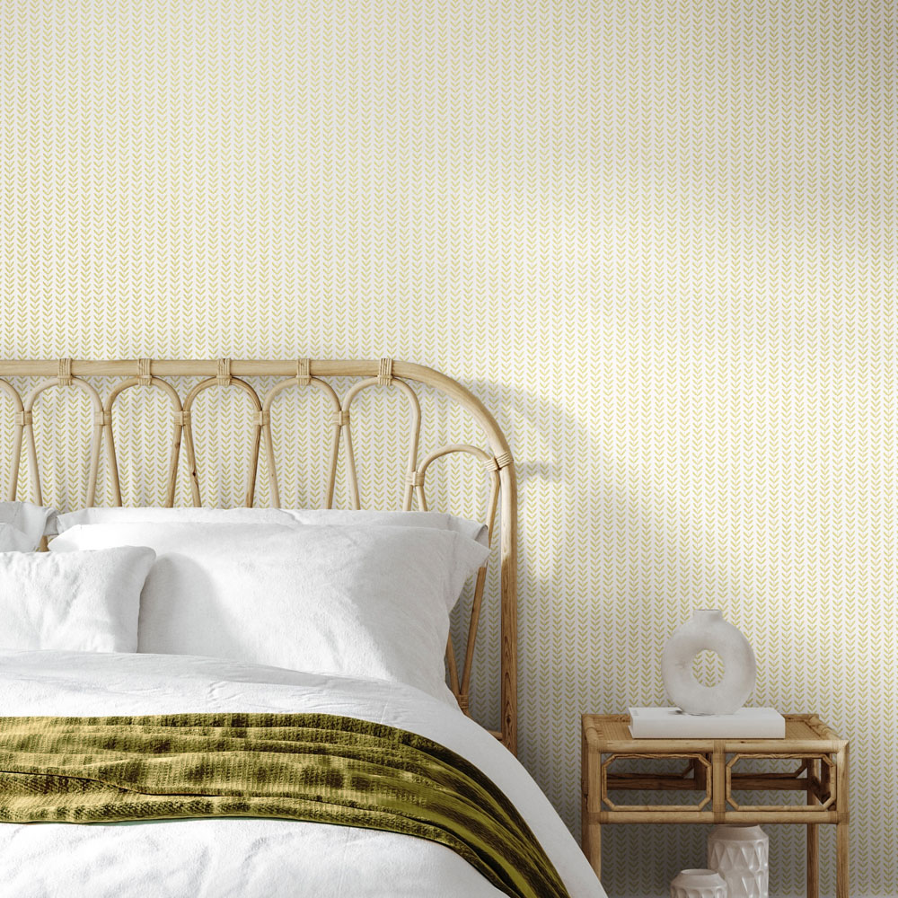 Hoopla Walls Elegance Ditsy Leaf Stripe Lichen Wallpaper Image 2