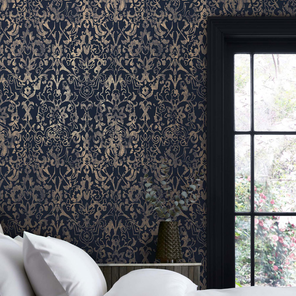 Next Majestic Damask Navy Wallpaper Image 3