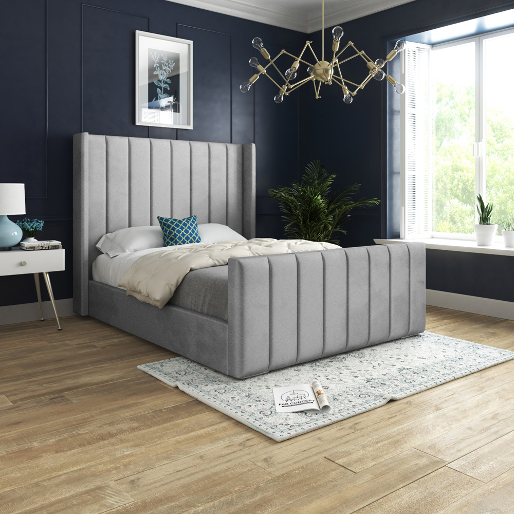 Romano Double Grey Soft Velvet Upholstered Bed Frame with Straight Winged Headboard Image 5