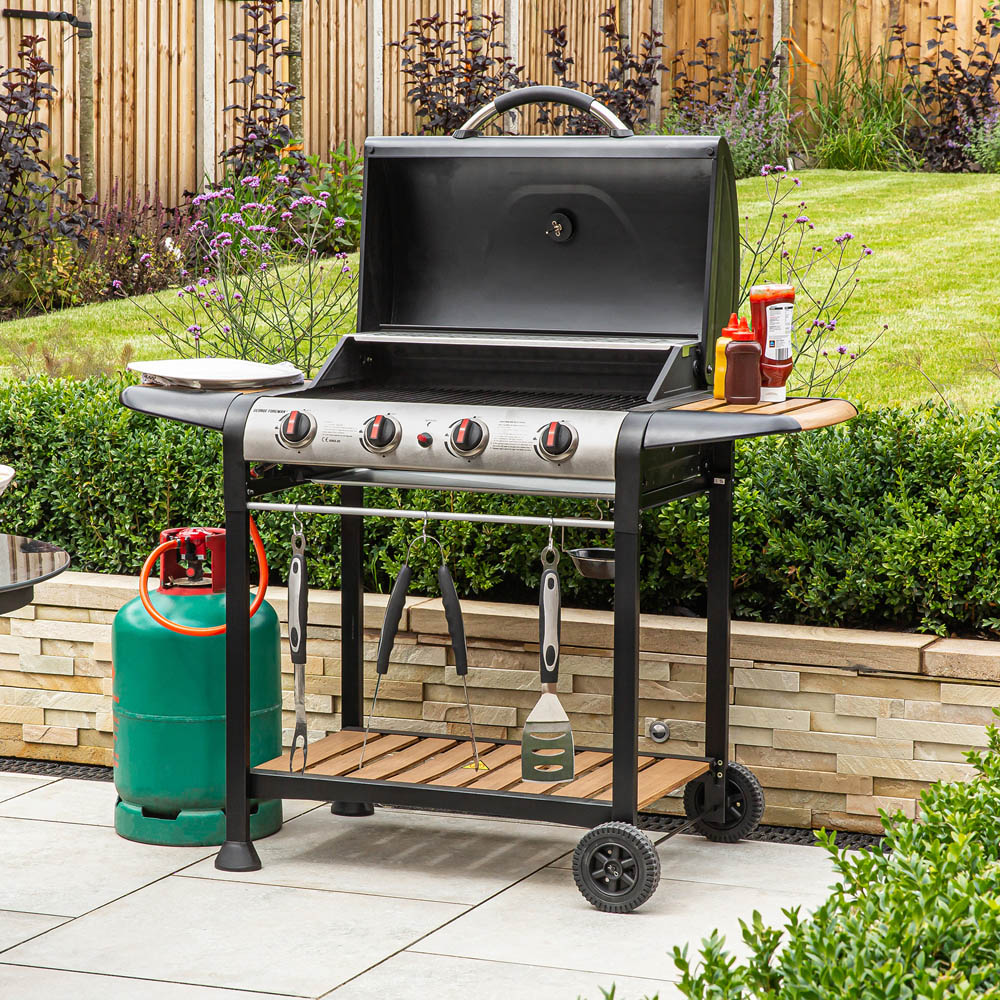 George Foreman Black and Wood 4 Burner Gas BBQ Image 2